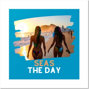 Seas the Day (2 bikini girls on beach) Posters and Art